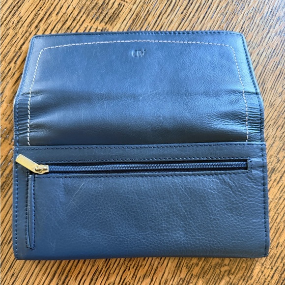 Access Denied Leather Accordion Wallet Clutch RFID Navy Full Grain - Picture 3 of 3